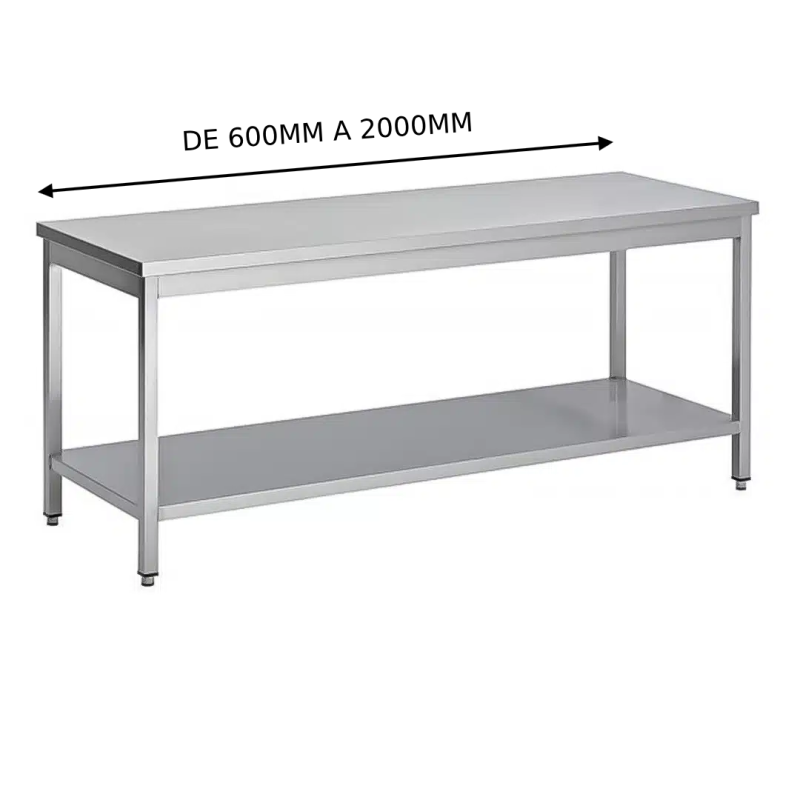 Table inox AISI 304 soudée centrale avec étagère P 800 x L 800 L2G