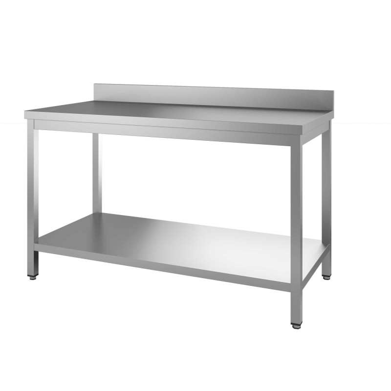TABLE INOX DEMONTABLE CENTRALE AVEC ETAGERE PIEDS CARRES L 2 000 P 700 H 850