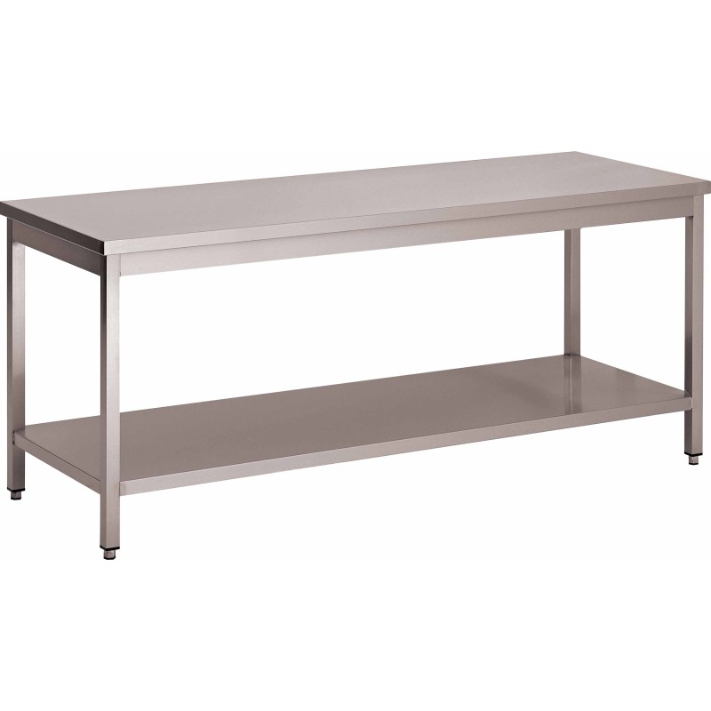 TABLE INOX 304 DEMONTABLE CENTRALE AVEC ETAGERE PIEDS CARRES L 2 000 P 600 H 850