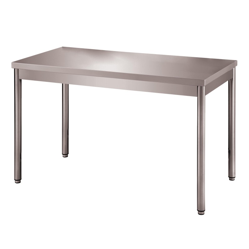 TABLE CENTRALE DEMONTABLE INOX, PIEDS RONDS L 1 200 P 700 H 850
