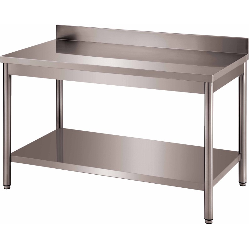 TABLE ADOSSEE DEMONTABLE INOX, ET.BASSE, PIEDS RONDS L 2 000 P 700 H 850