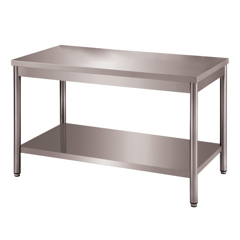 TABLE CENTRALE DEMONTABLE INOX 304, ET.BASSE, PIEDS RONDS L 2 000 P 600 H 850