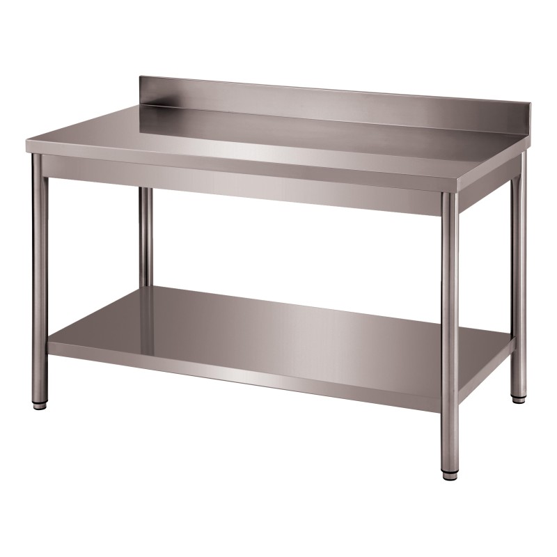 TABLE ADOSSEE DEMONTABLE INOX 304, ET.BASSE, PIEDS RONDS L 1 000 P 600 H 850