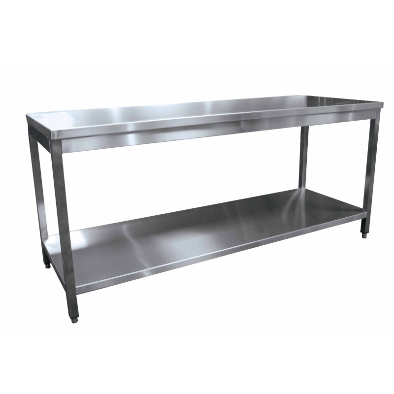 TABLE DEMONTABLE CENTRALE AVEC ETAGERE, PIEDS CARRES, VERINS INOX L 700 P 700 H 850