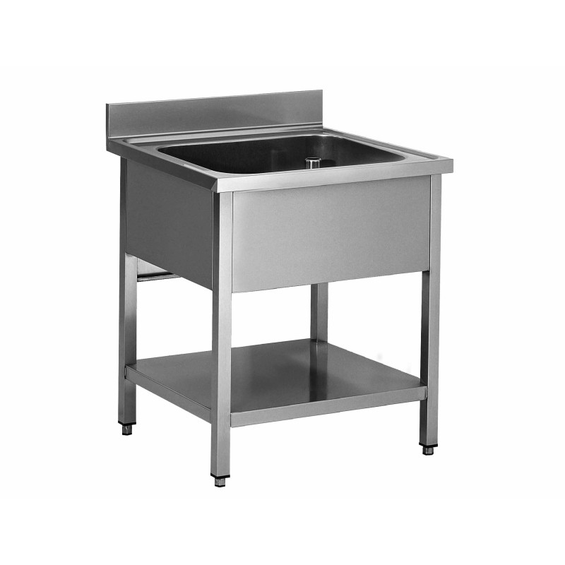 PLONGE INOX SOUDEE 1 BAC 400 X 400 X 250 MM SANS EGOUTTOIR AVEC ETAGERE BASSE
