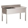 PLONGE INOX 304 DEMONTABLE 1 BAC 500 X 400 X 250 MM PIEDS CARRES EGOUTTOIR A DROITE
