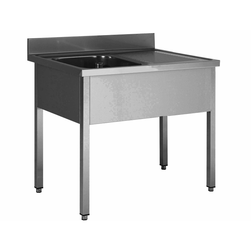 PLONGE INOX 304 DEMONTABLE 1 BAC 400 X 400 X 250 MM PIEDS CARRES EGOUTTOIR A DROITE