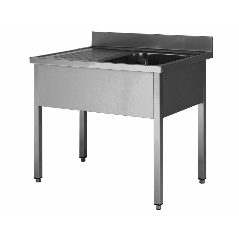 PLONGE INOX 304 DEMONTABLE 1 BAC 400 X 400 X 250 MM PIEDS CARRES EGOUTTOIR A GAUCHE