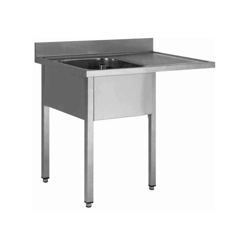 PLONGE INOX DEMONTABLE ENCASTREMENT LV 2 BACS 500 X 400 X 250 MM PIEDS CARRES EGOUTTOIR A DROITE