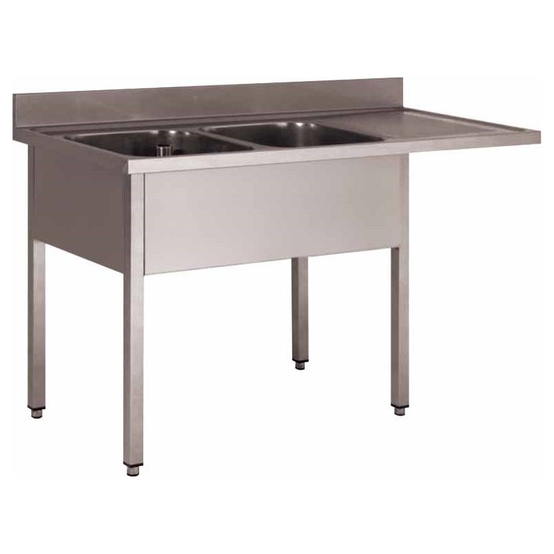 PLONGE INOX 304 DEMONTABLE ENCASTREMENT LV2 BACS 500 X 400 X 250 MM PIEDS CARRES EGOUTTOIR A DROITE