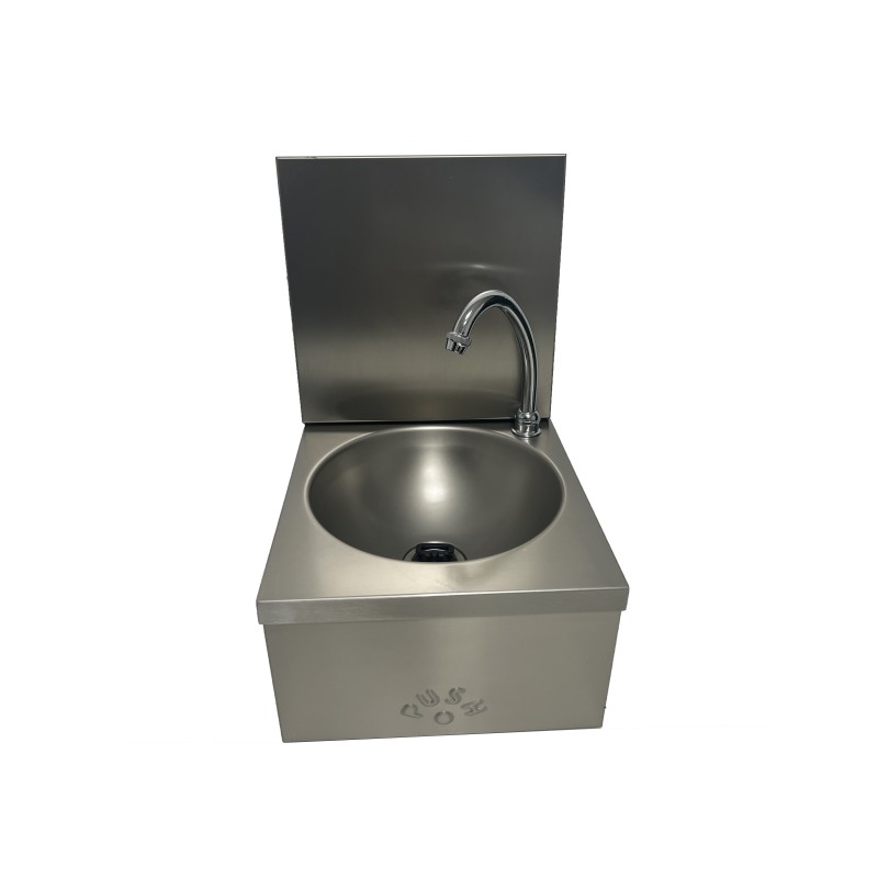 LAVE-MAINS INOX 304, CUVE RONDE, DOSSERET AMOVIBLE AVEC CDC, MITIGEUR EC/EF, BONDE ET SIPHON