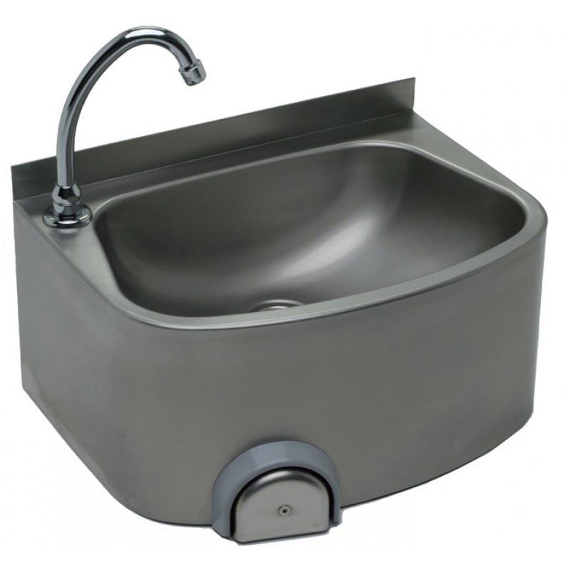 LAVE-MAINS INOX 304 SANS DOSSERET COMMANDE FEMORALE PAR BOUTON POUSSOIR