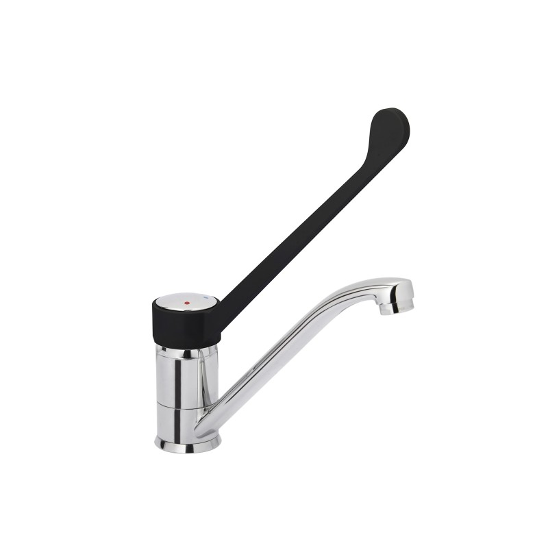 ROBINET MITIGEUR MONOTROU A COMMANDE AU COUDE COL DE CYGNE PIVOTANT L-215 MM AVEC FLEXIBLES