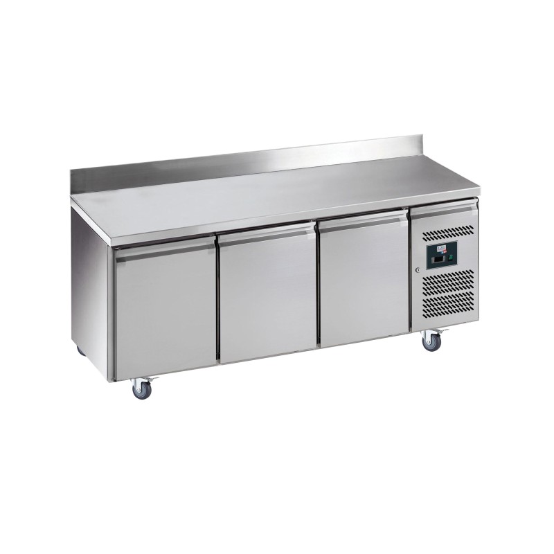 DESSERTE REFRIGEREE INOX DOSSERET 100 X 20 MM -2/+8°C 3 P. GN1/1, SUR ROULETTES Ø 100 MM, L 1795 P 700 H 850