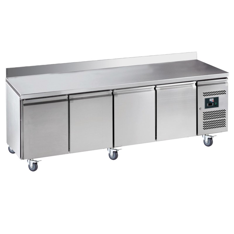 DESSERTE REFRIGEREE INOX DOSSERET 100 X 20 MM -2/+8°C 4 P. GN1/1, SUR ROULETTES Ø 100 MM, L 2230 P 700 H 850