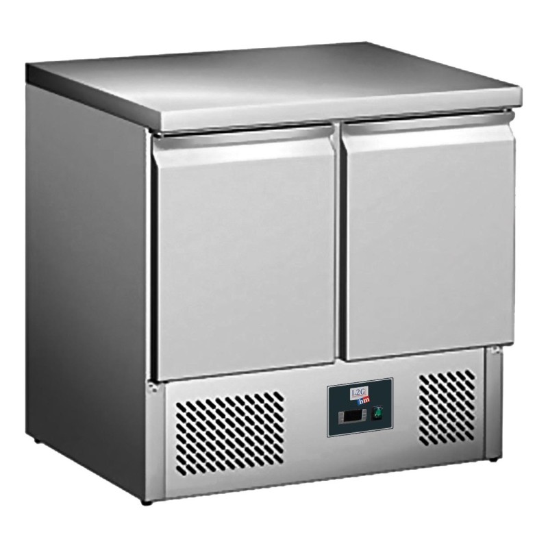 DESSERTE REFRIGEREE INOX CENTRALE, +2/+8°C, GAZ R600A, DESSUS FIXE, 2 PORTES GN1/1, L 900 P 700 H 870