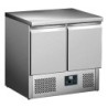 DESSERTE REFRIGEREE INOX CENTRALE, +2/+8°C, GAZ R600A, DESSUS FIXE, 2 PORTES GN1/1, L 900 P 700 H 870