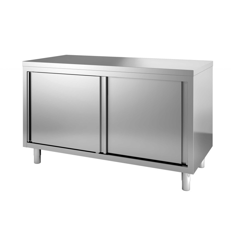 MEUBLE BAS INOX CENTRAL, P. COULISSANTES DOUBLEES, L 2 000 mm P 800 mm H 850 mm