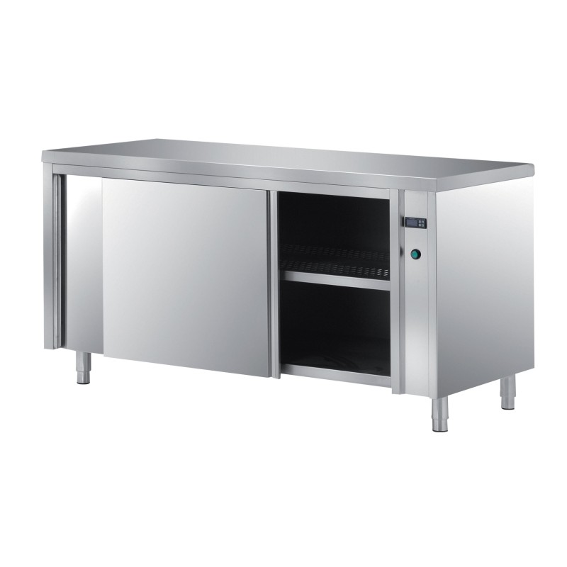 MEUBLE ETUVE INOX 304 CENTRAL TRAVERSANT, PORTES COULISSANTES DOUBLEES, ETAGERE INTERMEDIAIRE, L 1 200 P 700 H 850