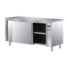 MEUBLE ETUVE INOX 304 CENTRAL TRAVERSANT, PORTES COULISSANTES DOUBLEES, ETAGERE INTERMEDIAIRE, L 1 200 P 700 H 850