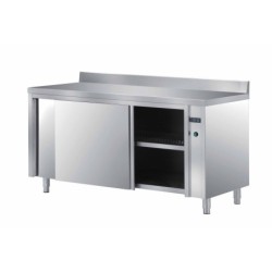 MEUBLE ETUVE INOX 304 ADOSSE, PORTES COULISSANTES DOUBLEES, ETAGERE INTERMEDIAIRE, L 1 800 P 700 H 850