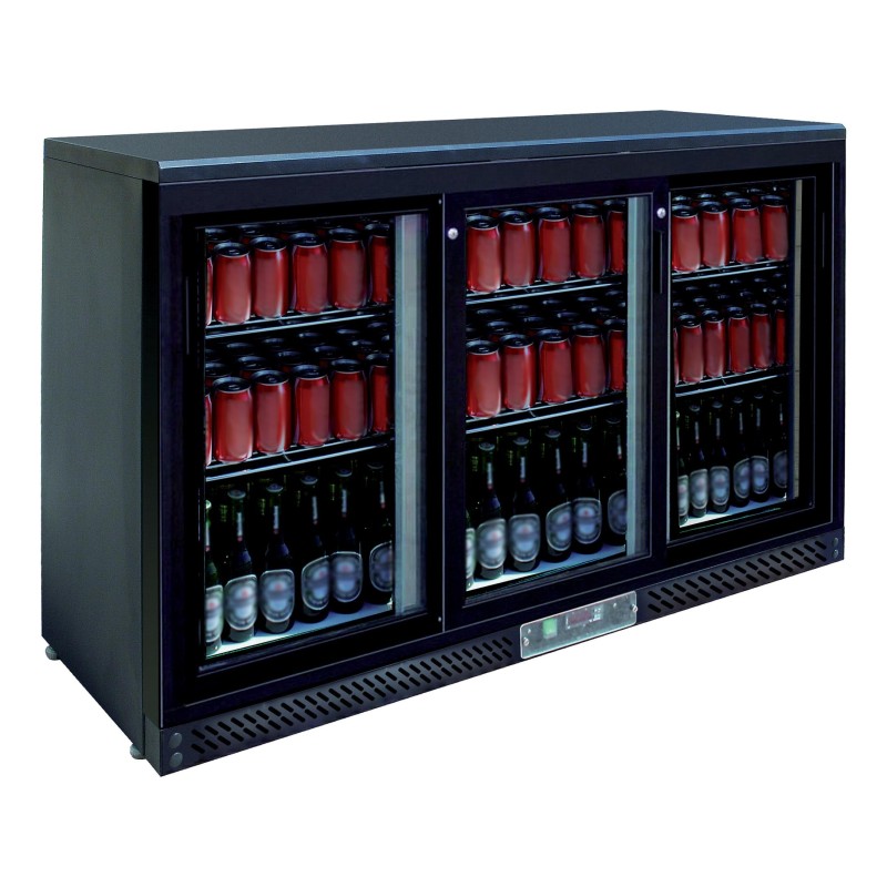 MEUBLE ARRIERE DE BAR, SKIN PLATE 0/+8°C,  3 PORTES COULISSANTES VITREES, 6 CLAYETTES