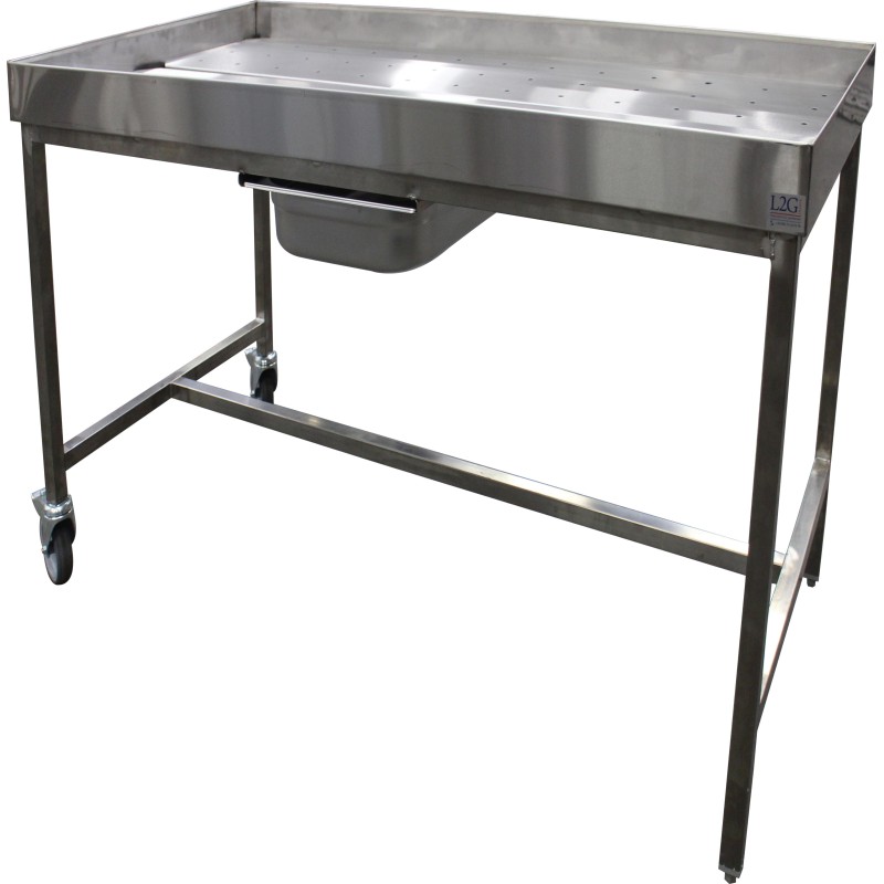 TABLE DE POUSSAGE INOX 304, AVEC GRILLE PERFOREE AMOVIBLE, L 1 200 P 700 H 900