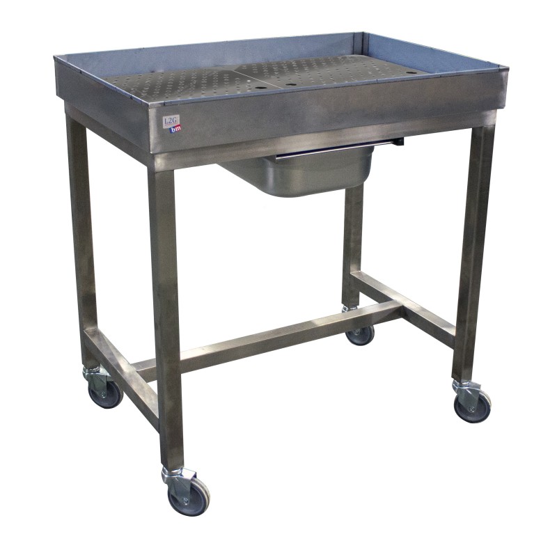 CHARIOT DE DESSOUVIDAGE INOX, 4 ROUES Ø100 MM CHAPES ZINGUEES DONT 2 FREINEES, L 900 P 600 H 850