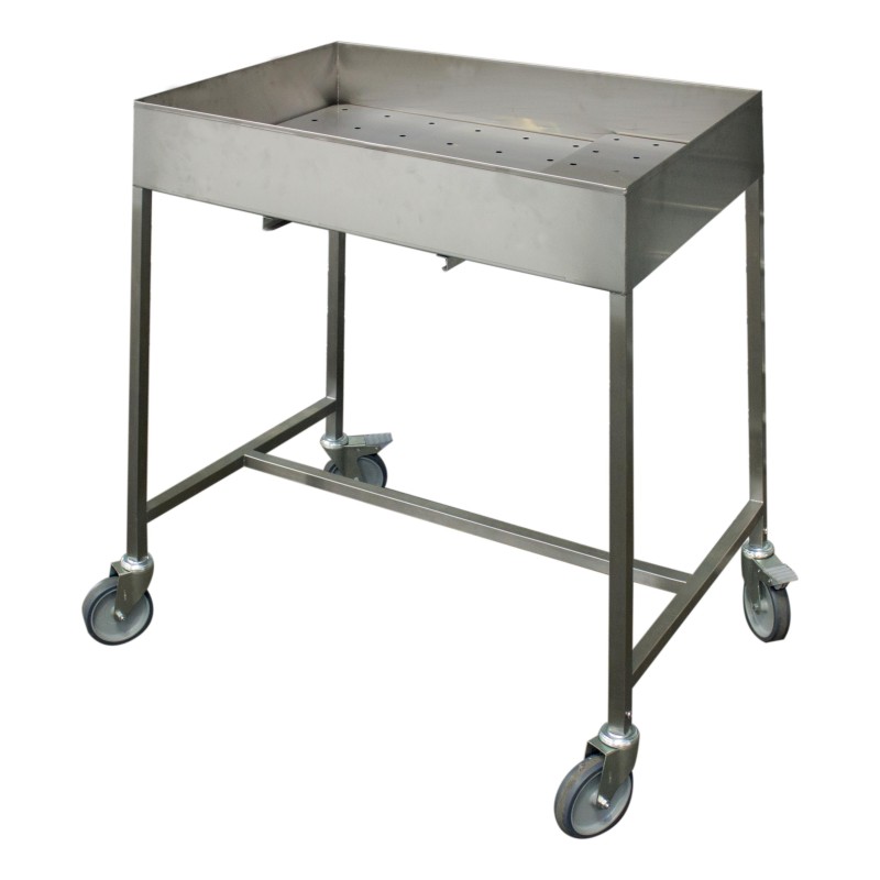 CHARIOT DE DESSOUVIDAGE INOX, 4 ROULETTES D.125 MM CH ZINGUEE DONT 2 A FREINS, L 900 P 600 H 1 020