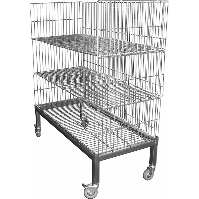 CHARIOT A BARQUETTES FILAIRE INOX 304 - 2 NIVEAUX AVEC PANIERS EMBOITES