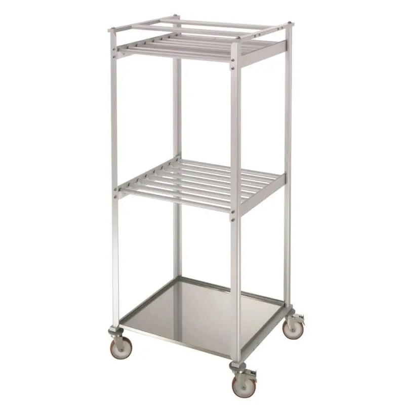 CHARIOT DE SECHAGE ALUMINIUM 2 NIVEAUX, 16 BARRES ACCROCHE-CHARCUTERIE EN ALUMINIUM, AVEC BASSINE